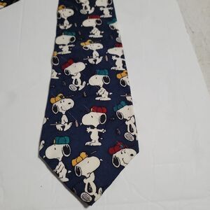 Snoopy Playing Golf Silk Neck Tie Peanuts Ace of Clubs Navy Blue Colorful 58" 4"